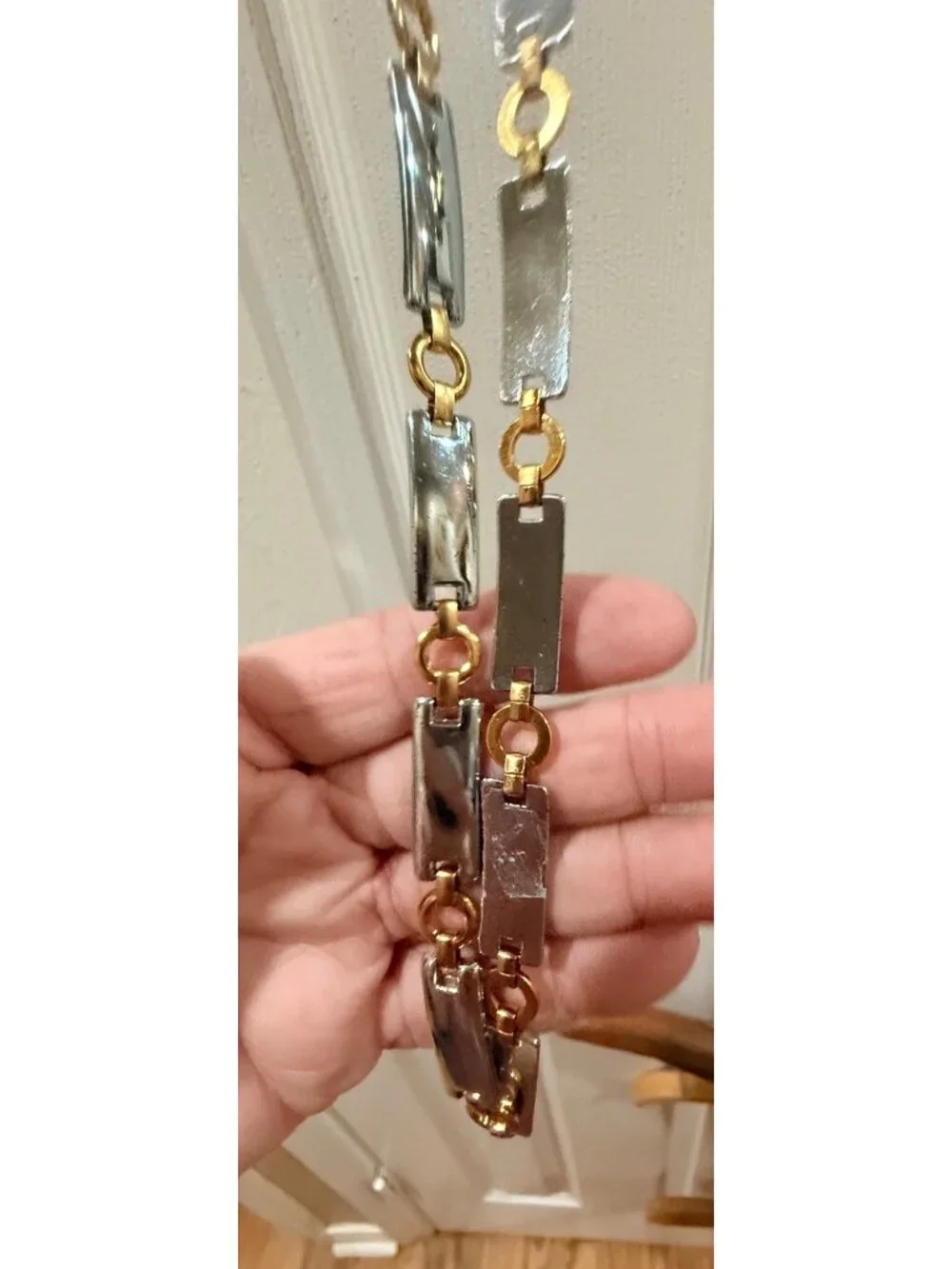 Gold & Silver Rectangular Link Chain Belt 27 Inches